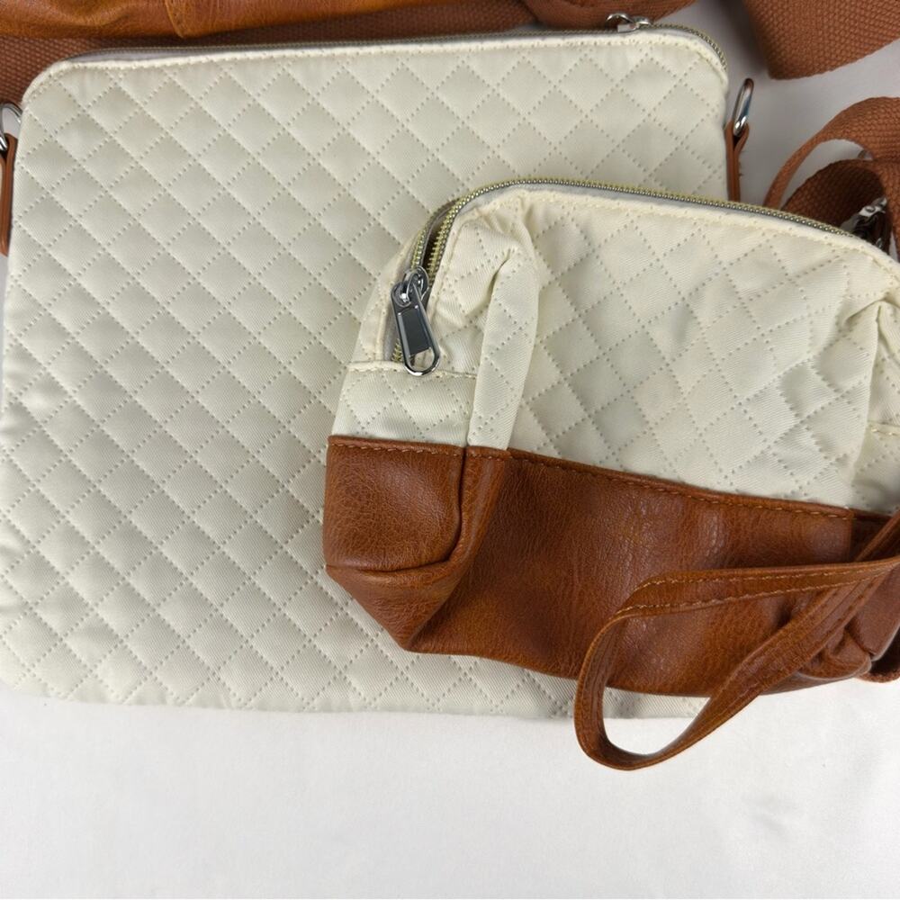 NWOT Weekender Bag Women Travel Duffel Bag Carry On 3 piece set Beige & Brown - Picture 9 of 11